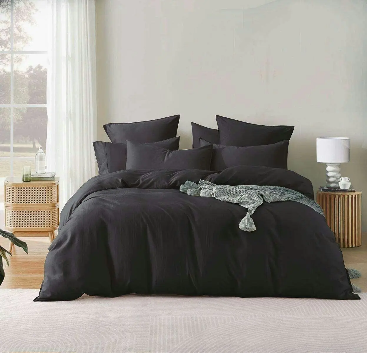 Bamboo Linen Quilt Cover Set Charcoal