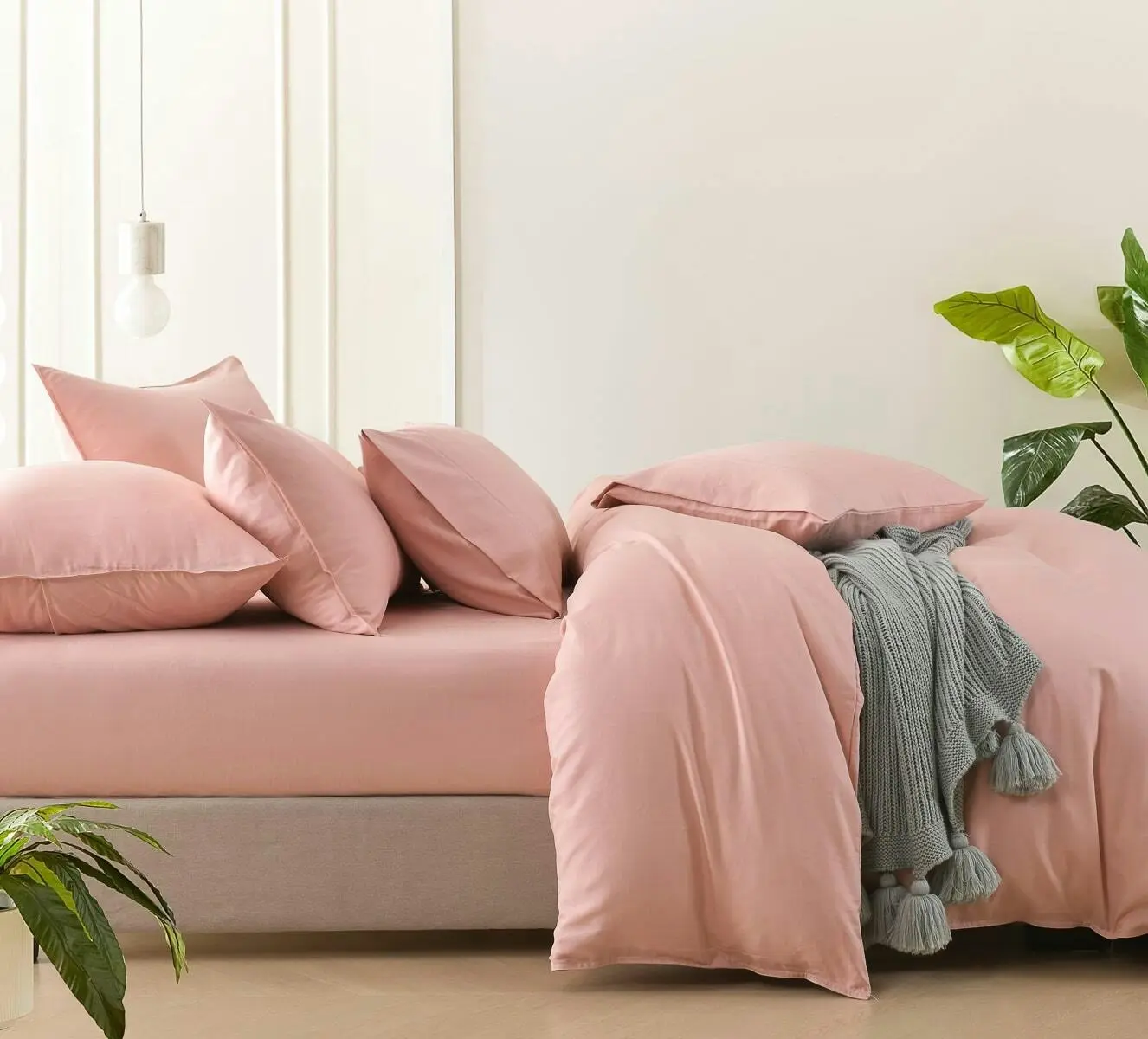 Bamboo Linen Quilt Cover Set Pink