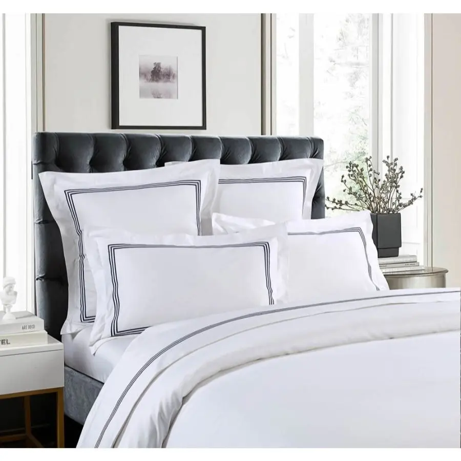 Ritz 1000TC Embroidered White with Navy Quilt Cover Set