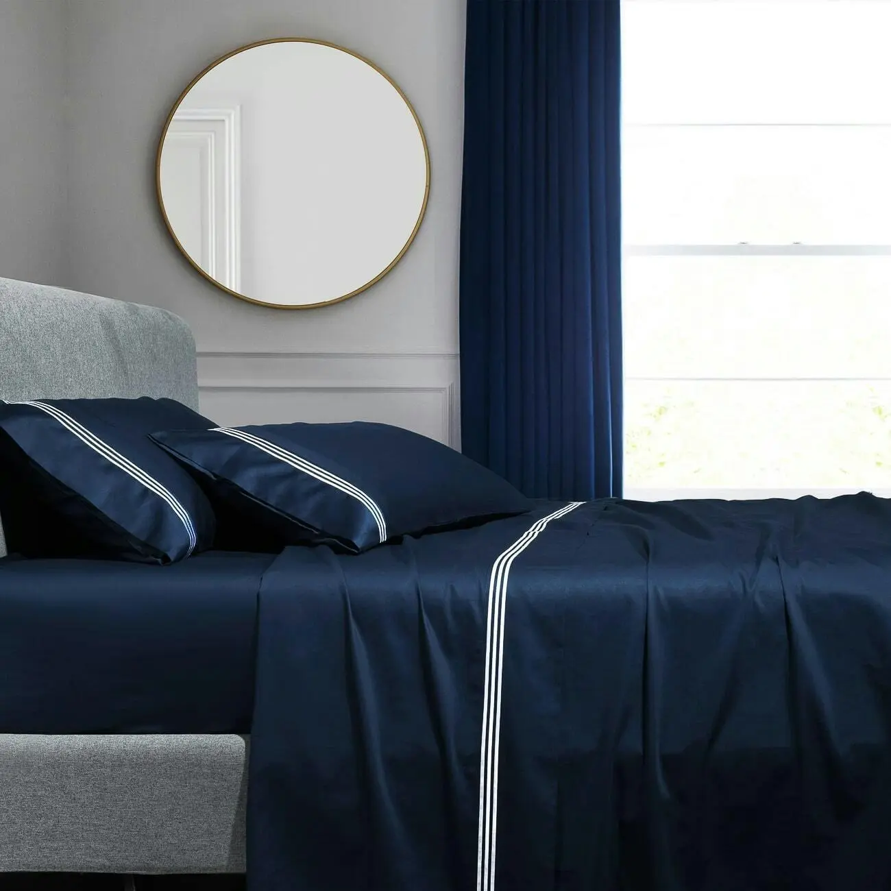 Ritz 1000 TC Embroidered Navy with White Quilt Cover Set