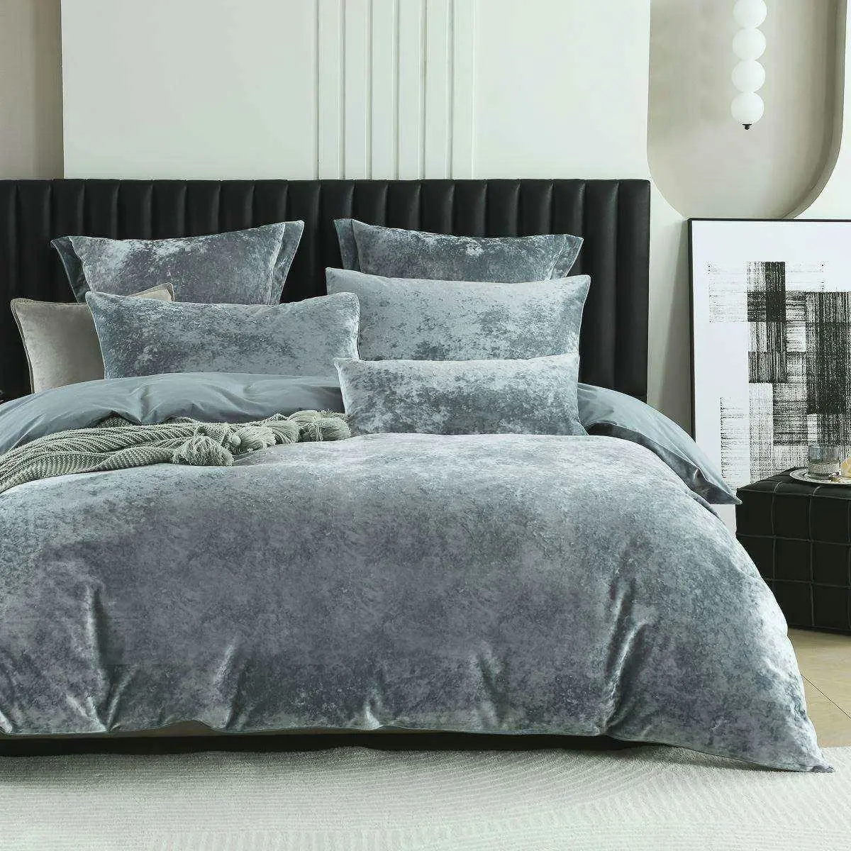 Cody Silver Velvet Quilt Cover Set