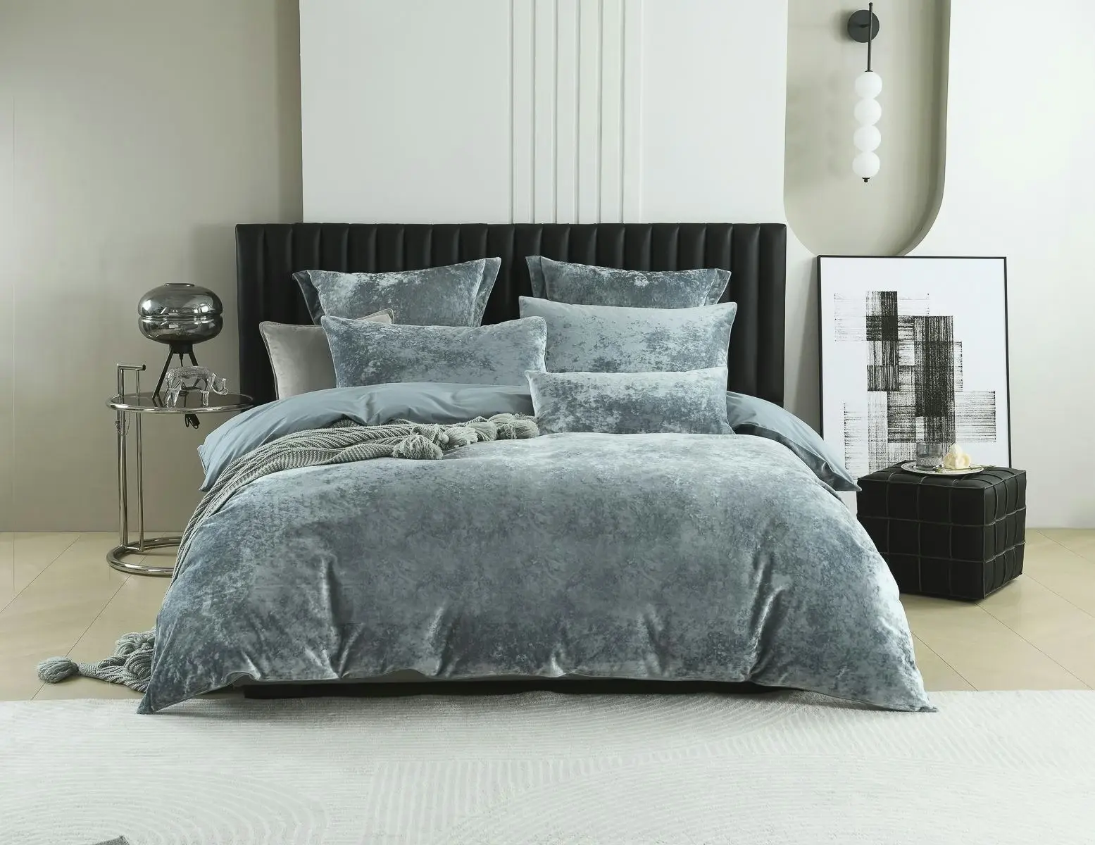 Cody Silver Velvet Quilt Cover Set