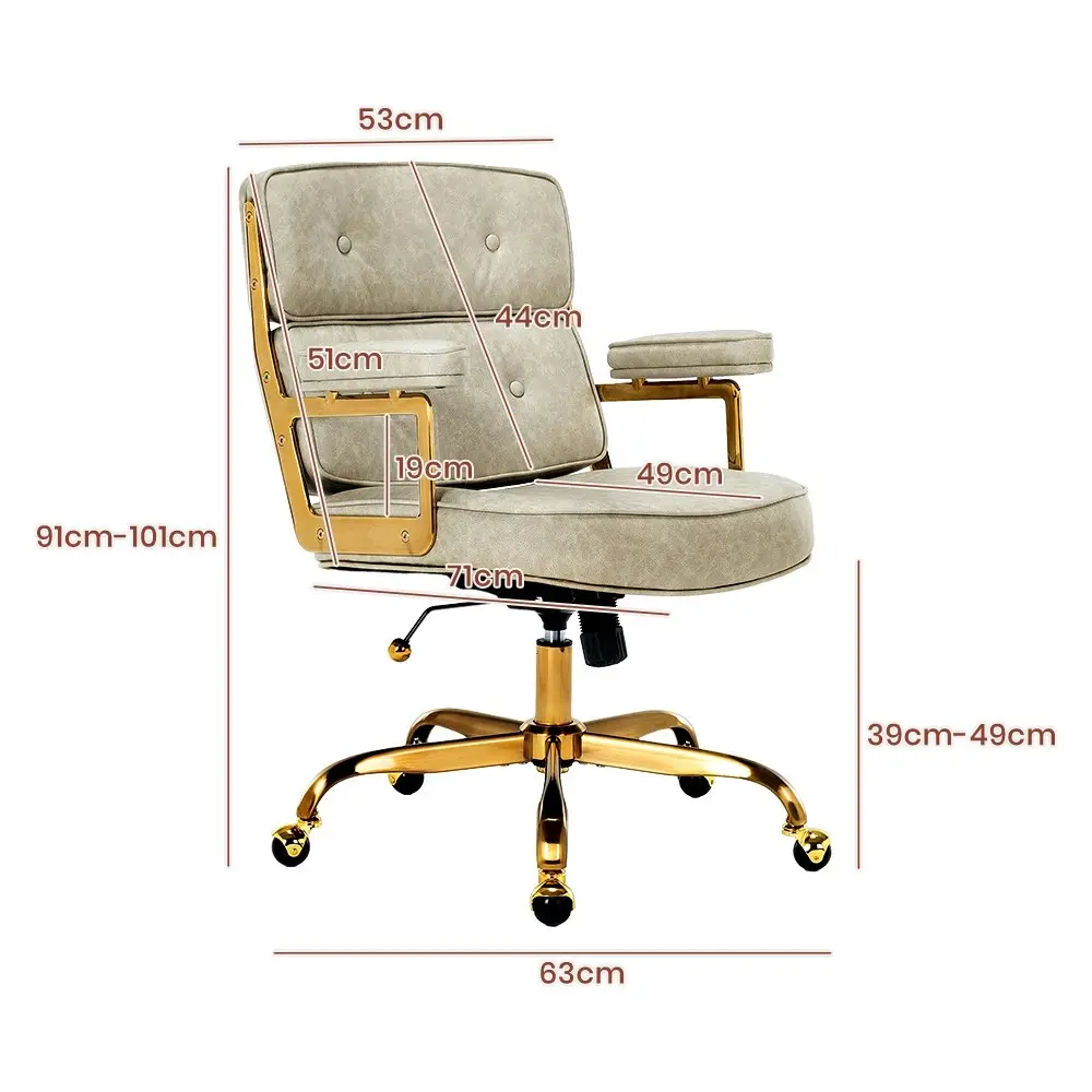 Furb Executive Lobby Office Chair Mid-Back PU Leather Thick Pad Gold Alabaster