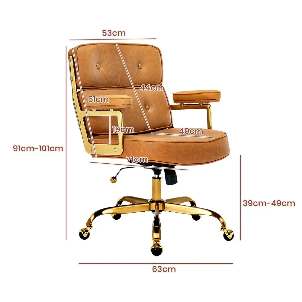 Furb Executive Lobby Office Chair Mid-Back PU Leather Thick Pad Gold Tan