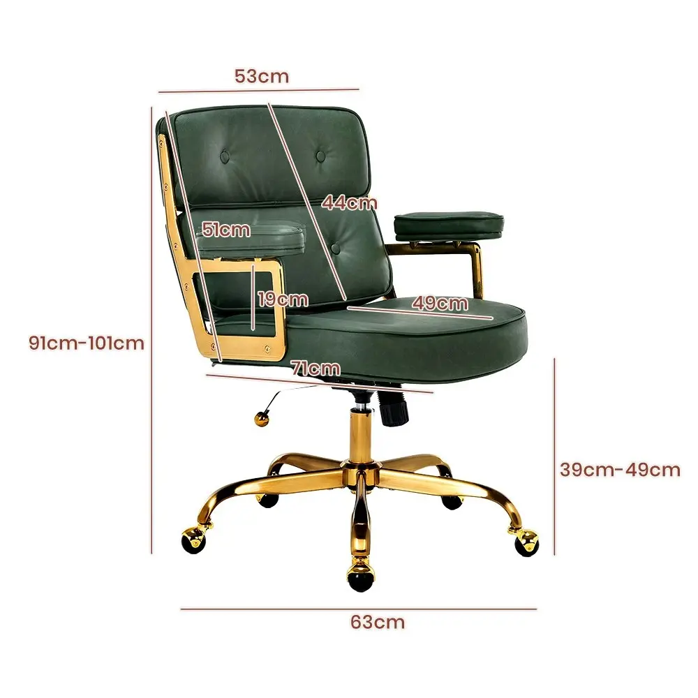 Furb Executive Lobby Office Chair Mid-Back PU Leather Thick Pad Gold Green