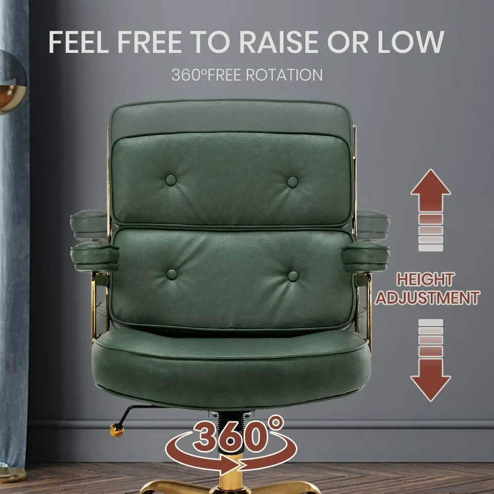 Furb Executive Lobby Office Chair Mid-Back PU Leather Thick Pad Gold Green