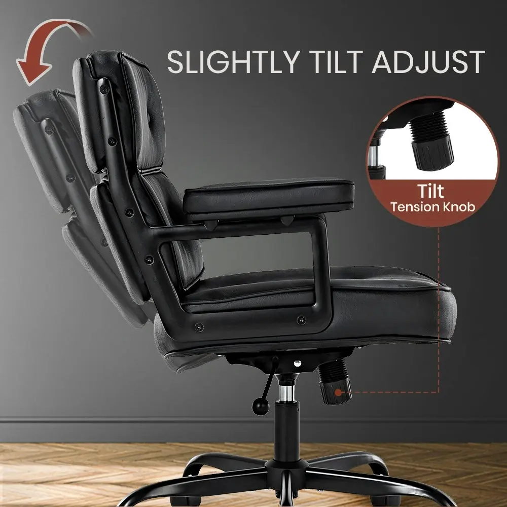 Furb Executive Lobby Office Chair Mid-Back PU Leather Thick Pad Black