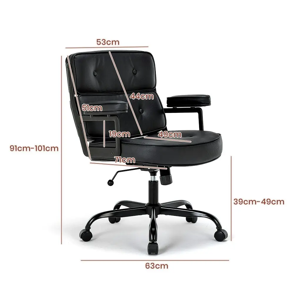 Furb Executive Lobby Office Chair Mid-Back PU Leather Thick Pad Black