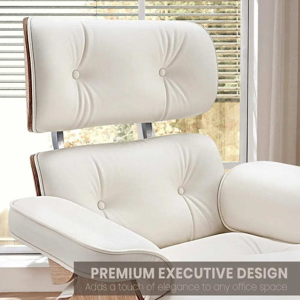 Furb Executive Office Chair PU Leather Thick Pad Armrest Seat White