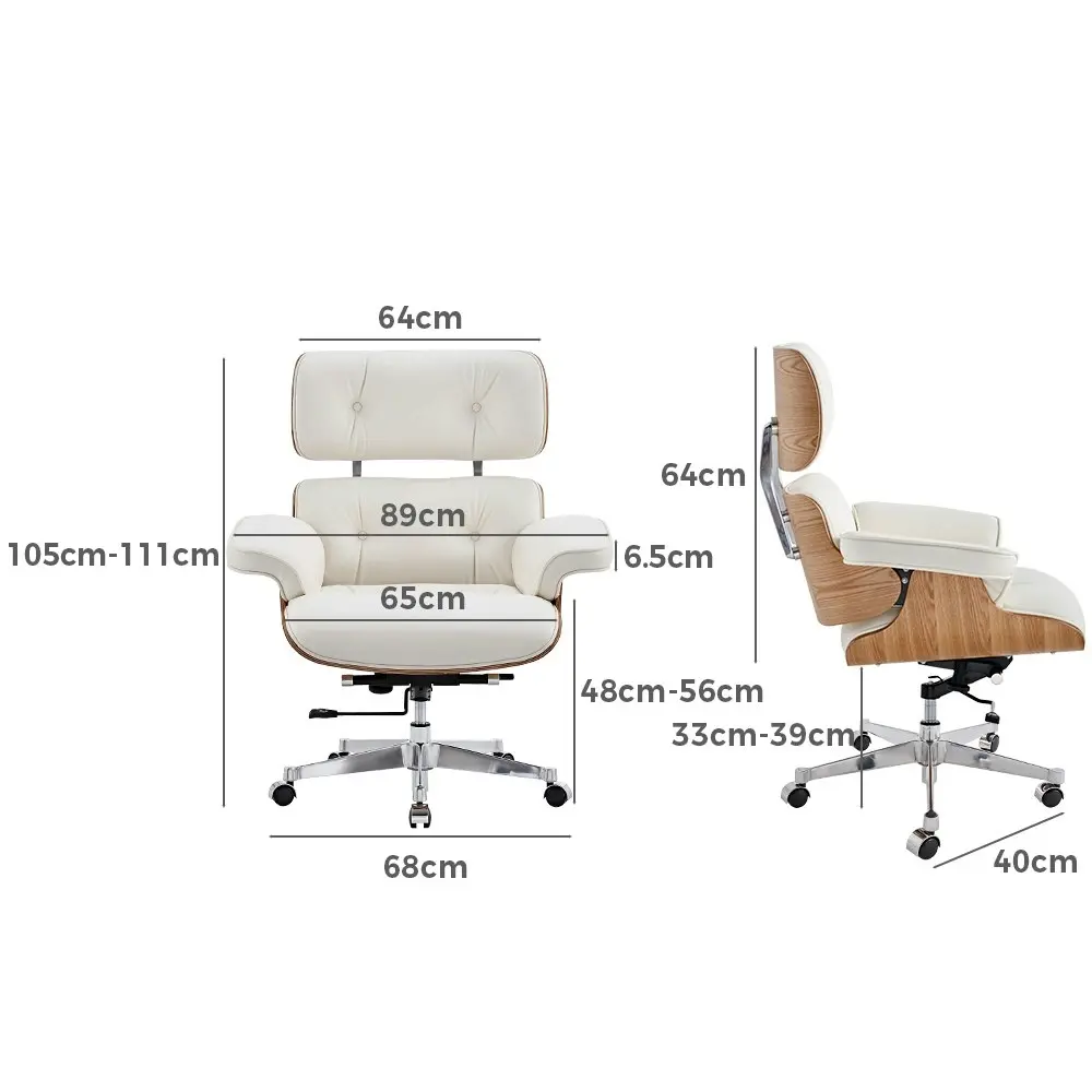 Furb Executive Office Chair PU Leather Thick Pad Armrest Seat White