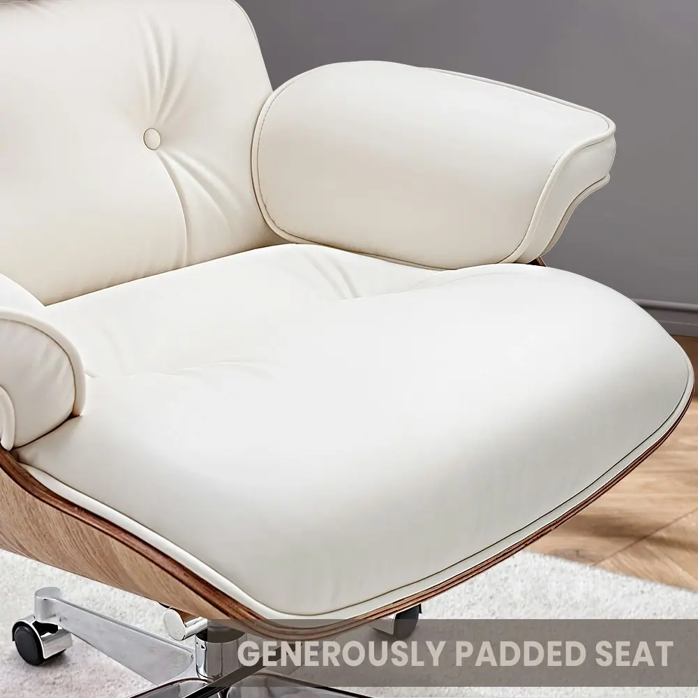 Furb Executive Office Chair PU Leather Thick Pad Armrest Seat White