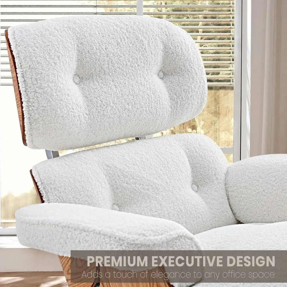 Furb Executive Office Chair Sherpa Fabric Thick Pad Armrest Seat White