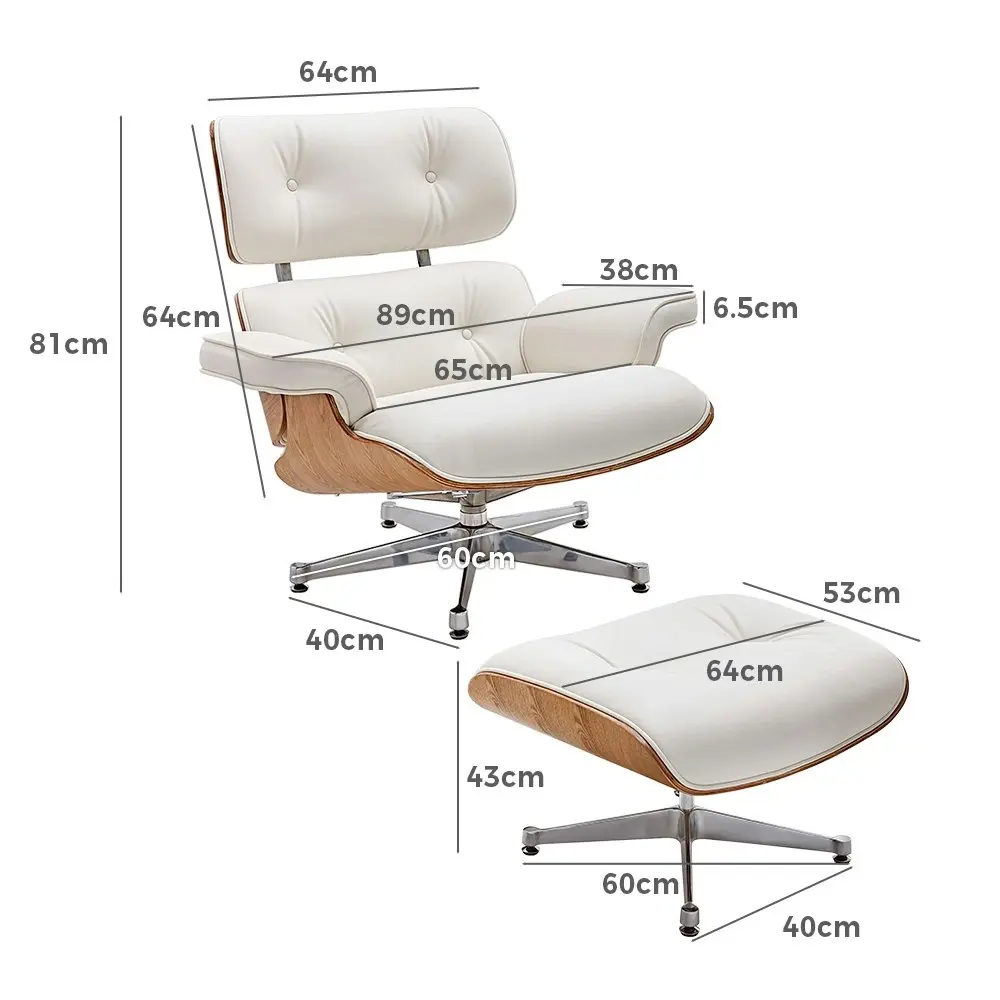 Furb Executive Lounge Chair PU Leather Classic Armchair Ottoman White