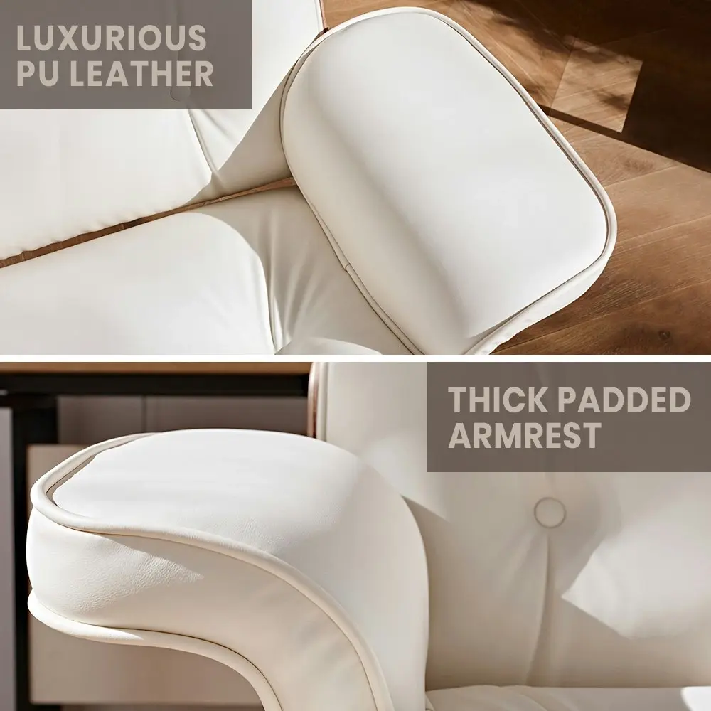 Furb Executive Lounge Chair PU Leather Classic Armchair Ottoman White