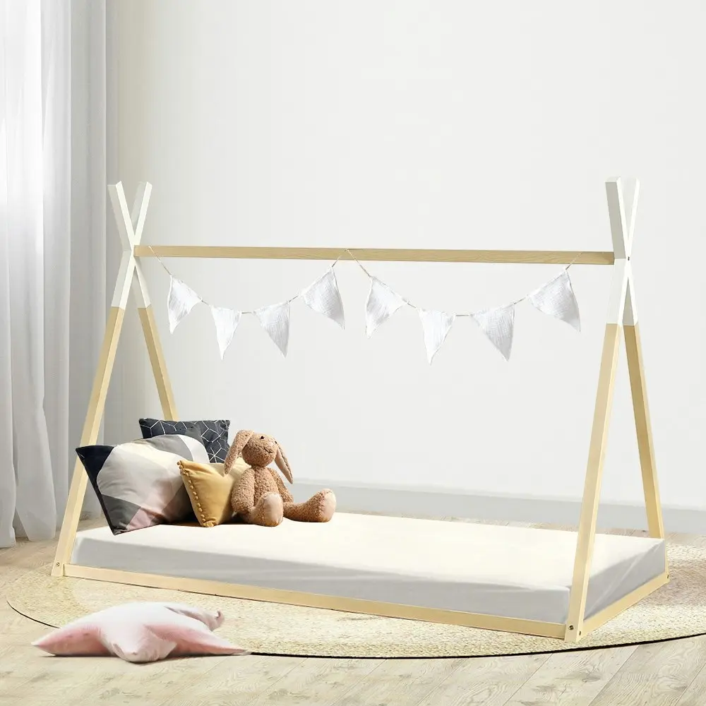 Furb Kids Bed Frame Wooden Solid Pine Wood Bed Base Mattress Timber Single Oak