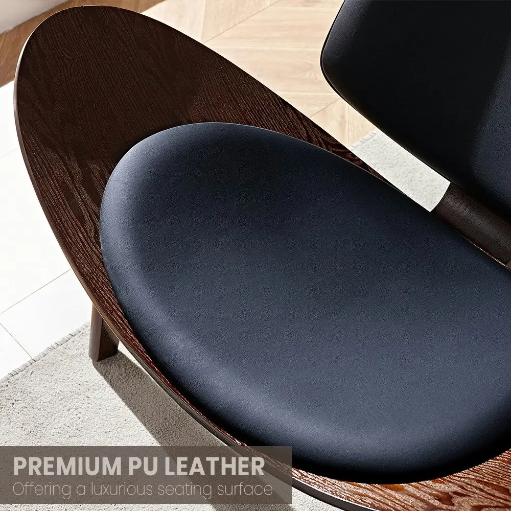 Furb Shell Chair Ash Plywood PU Leather Accent Chair Living Room Black