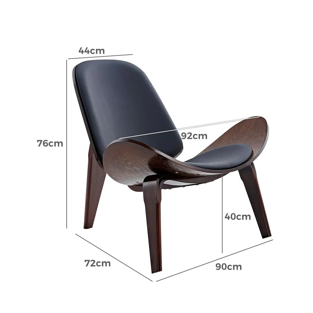 Furb Shell Chair Ash Plywood PU Leather Accent Chair Living Room Black