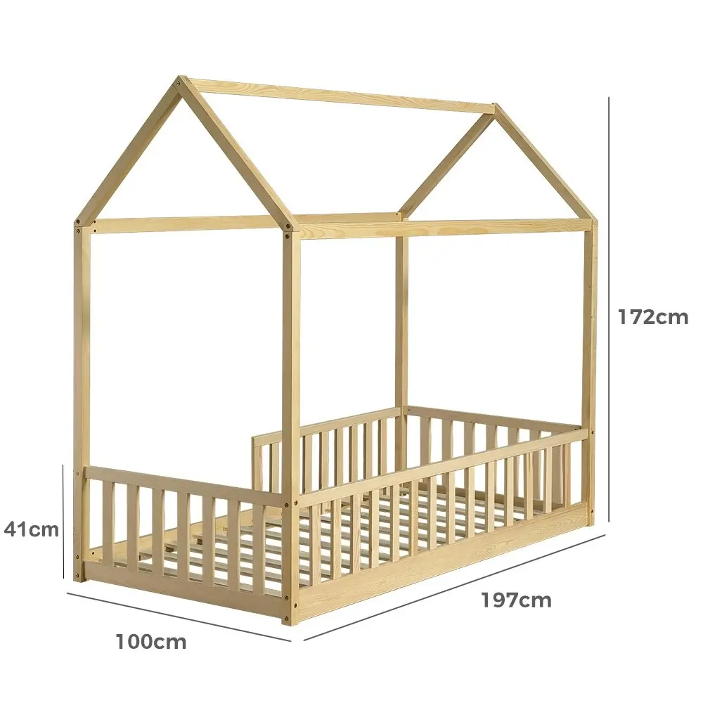 Furb Bed Frame Kids Wooden Solid Pine Wood Bed Base Security Rail Single Oak