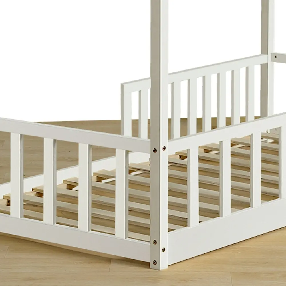 Furb Bed Frame Kids Wooden Solid Pine Wood Bed Base Security Rail Single White