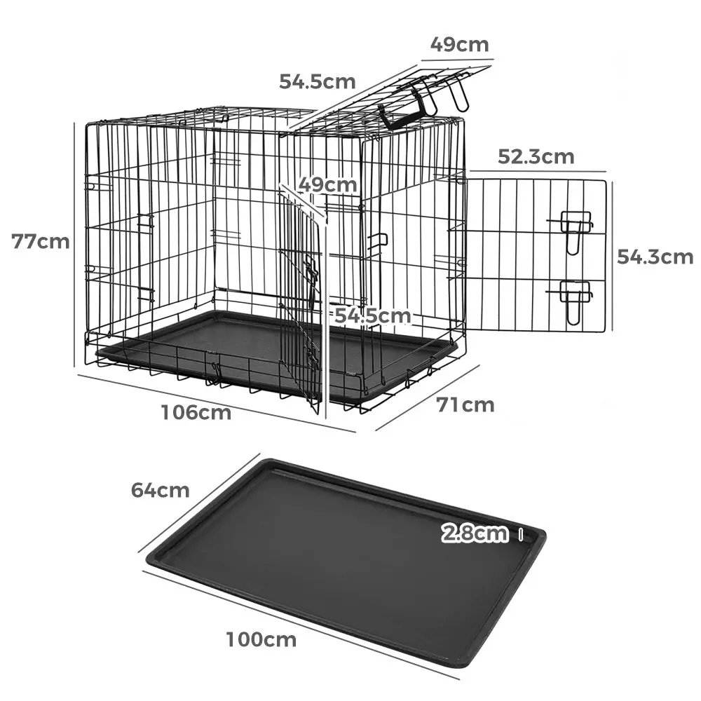 Taily 42" Dog Cage Foldable 3 Doors Metal Pet Crate with Jute Cover and Tray L