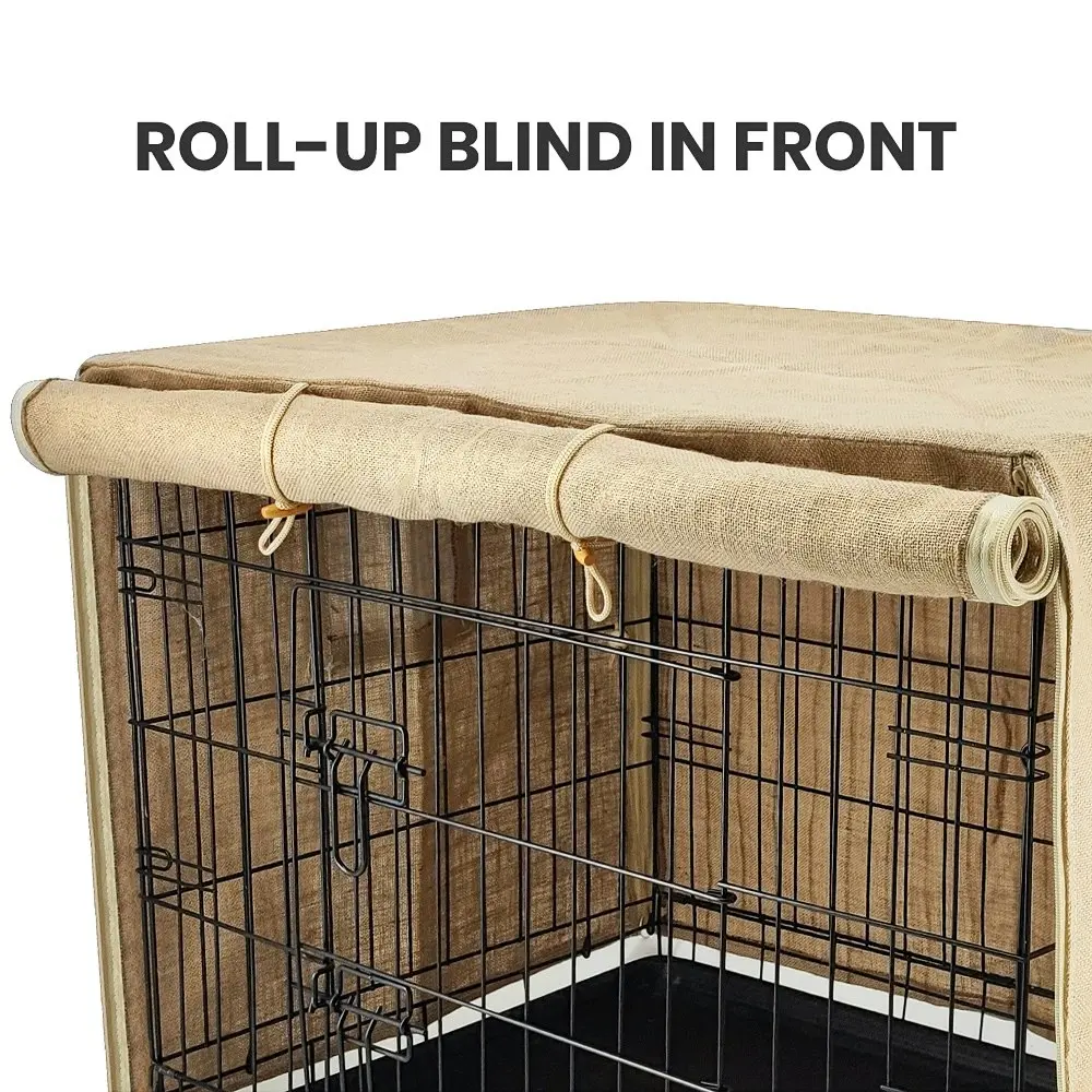 Taily 42" Dog Cage Foldable 3 Doors Metal Pet Crate with Jute Cover and Tray L