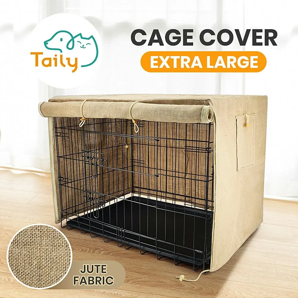 Taily 48" Dog Cage Cover Jute Cloth Crate Cover Breathable Sleep Helper Beige XL