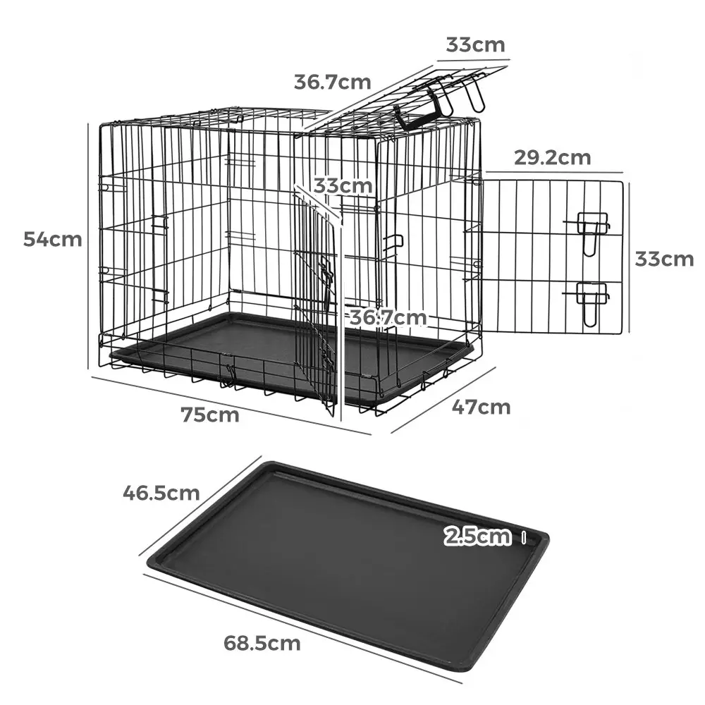 Taily 30" Pet Cage Collapsible 3 Door Metal Dog Crate with Jute Cover and Tray S