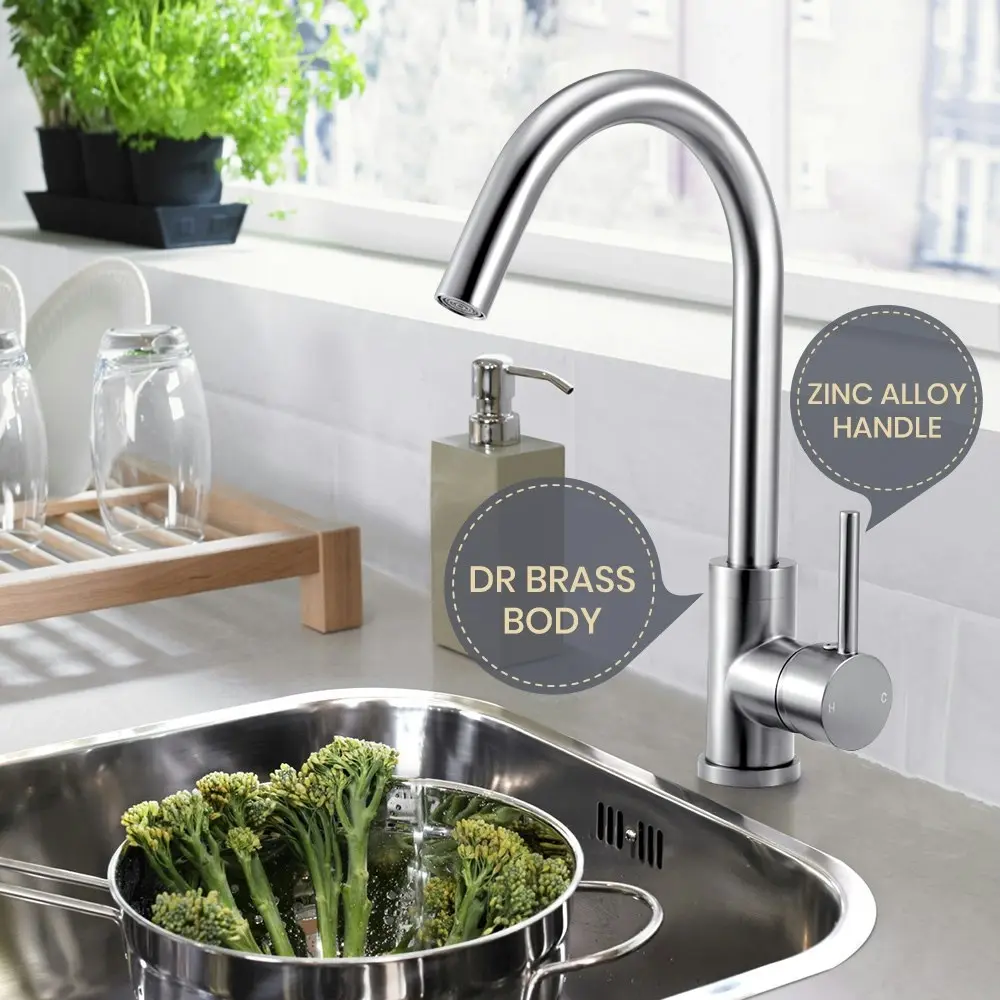 Simplus Kitchen Mixer Tap Swivel Laundry Sink Faucet Solid Brass Brushed Nickel