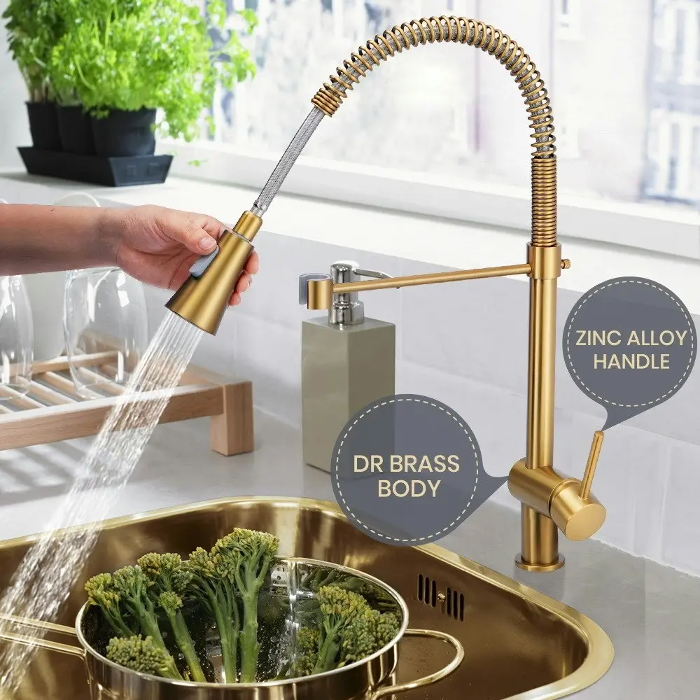 Simplus Kitchen Mixer Tap Pull Out Sink Faucet Basin Brass Swivel Taps WELS Gold