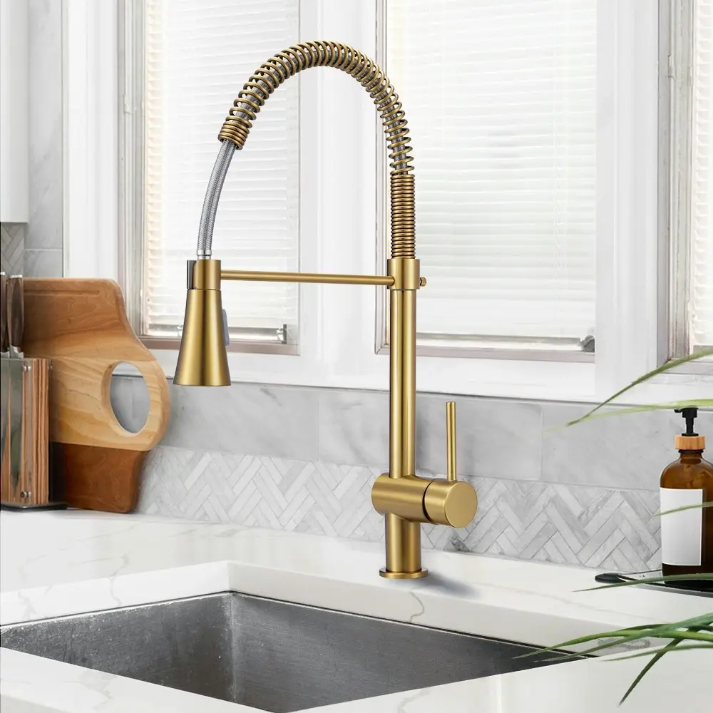 Simplus Kitchen Mixer Tap Pull Out Sink Faucet Basin Brass Swivel Taps WELS Gold