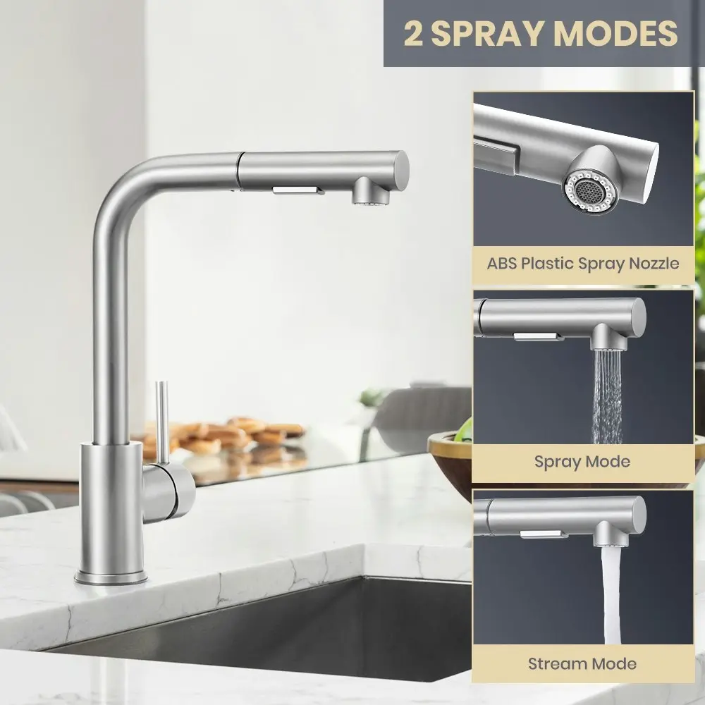 Simplus Kitchen Tap Pull Out Mixer Taps Sink Basin Faucet Swivel Brushed Nickel