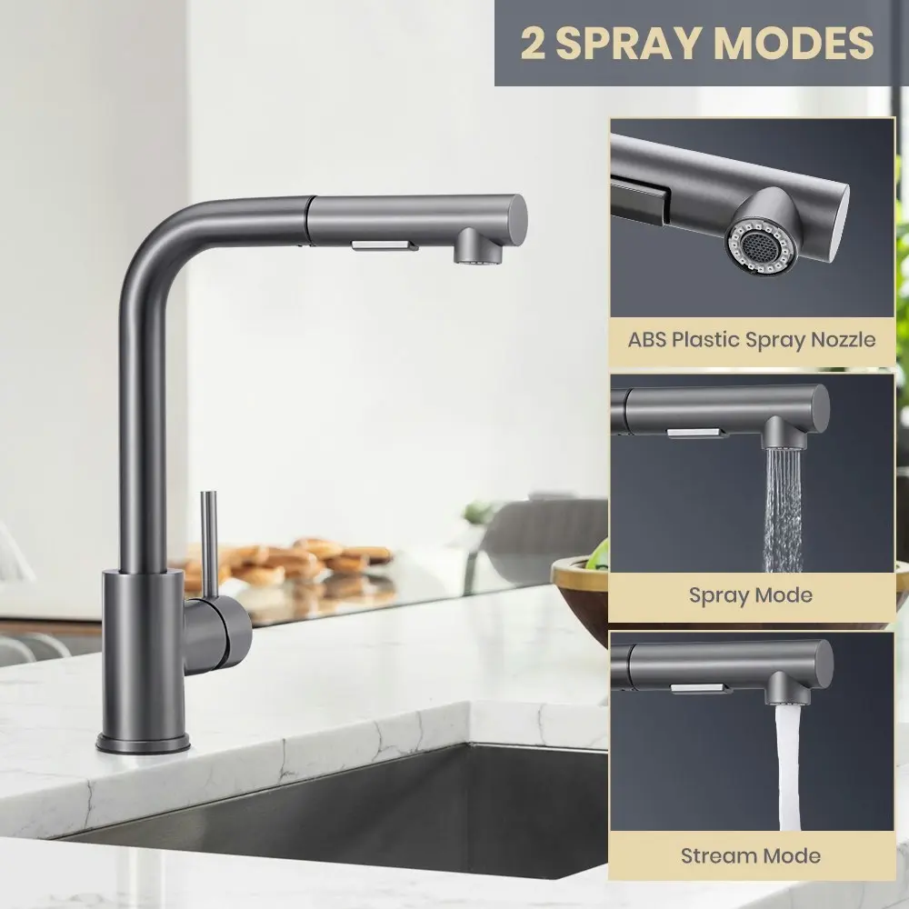 Simplus Kitchen Tap Pull Out Mixer Taps Sink Basin Faucet Laundry Swivel Grey