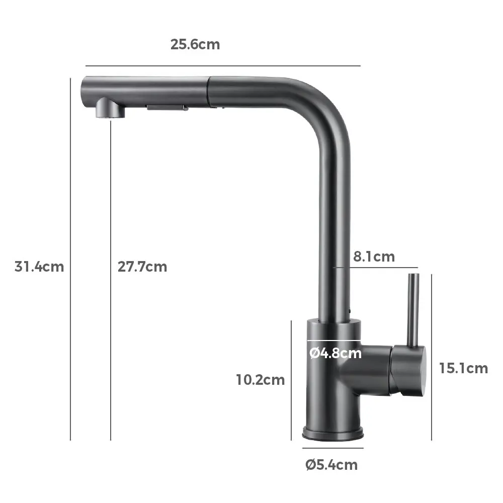 Simplus Kitchen Tap Pull Out Mixer Taps Sink Basin Faucet Laundry Swivel Grey