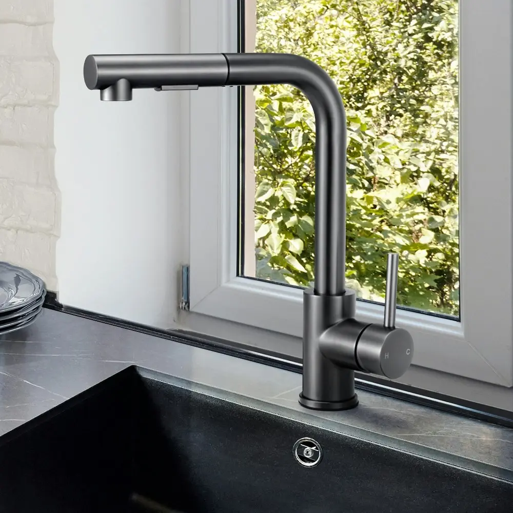 Simplus Kitchen Tap Pull Out Mixer Taps Sink Basin Faucet Laundry Swivel Grey