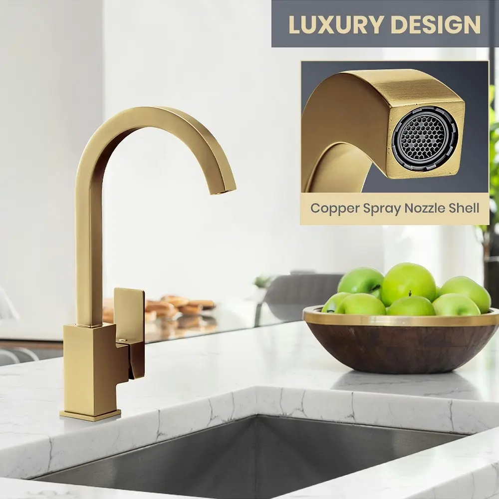 Simplus Brass Kitchen Mixer Tap Sink Faucet Taps Laundry Swivel Brushed Gold