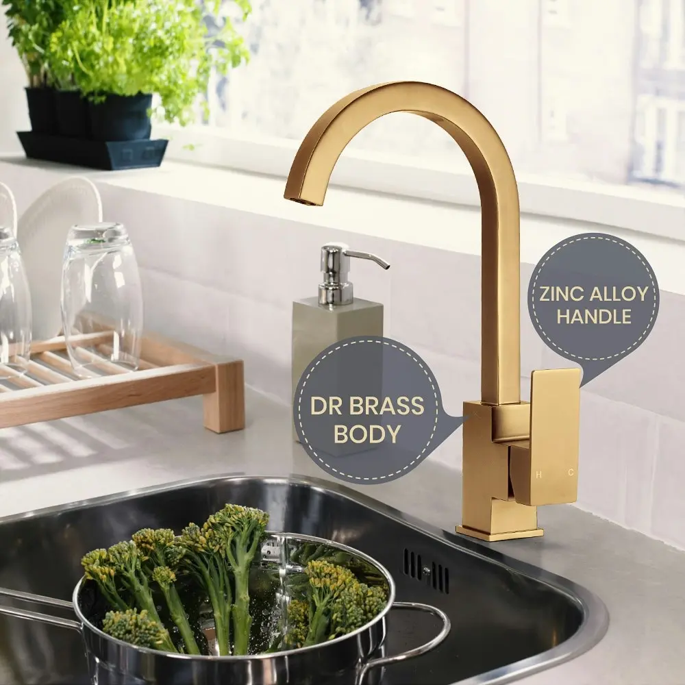 Simplus Brass Kitchen Mixer Tap Sink Faucet Taps Laundry Swivel Brushed Gold