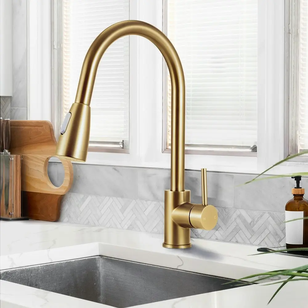 Simplus Brass Pull Out Mixer Tap Swivel Kitchen Sink Laundry Basin Faucet Spout