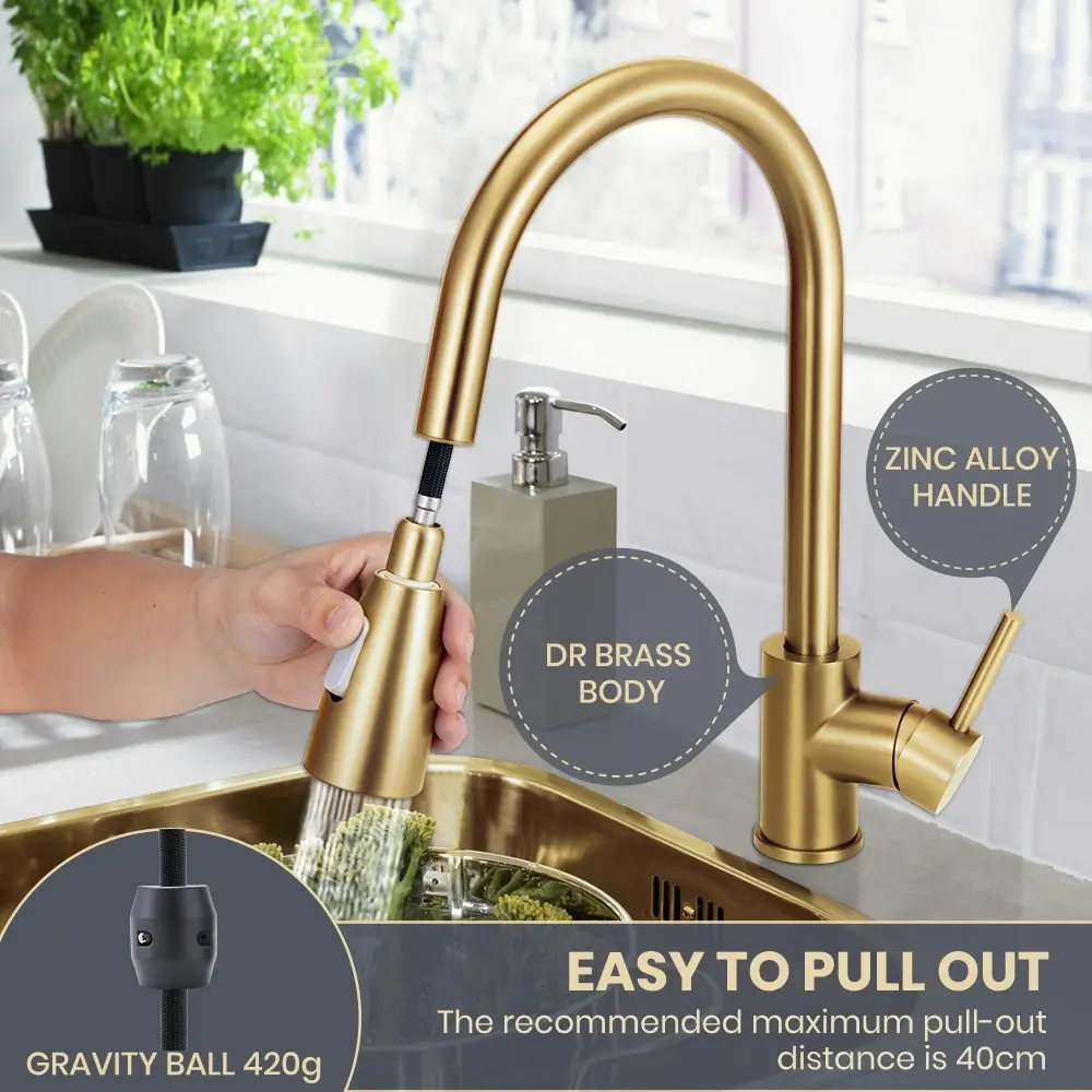 Simplus Brass Pull Out Mixer Tap Swivel Kitchen Sink Laundry Basin Faucet Spout