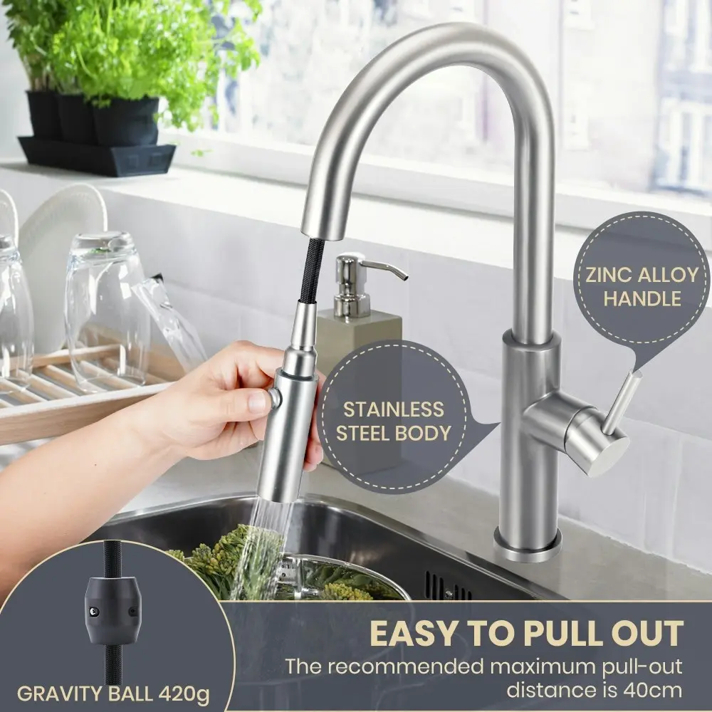 Simplus Pull Out Kitchen Sink Mixer Faucet Tap 360¡ã Swivel Spout Brushed Nickel