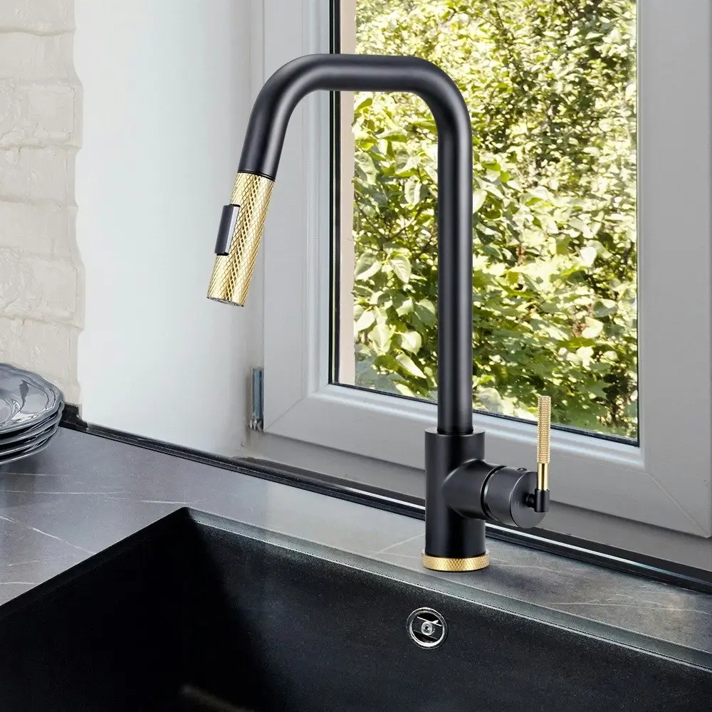 Simplus Pull Out Kitchen Sink Mixer Tap Laundry Faucet Taps Swivel Matt Black