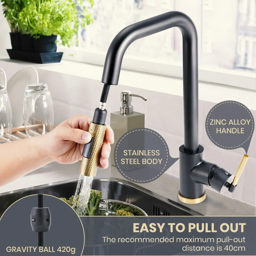 Simplus Pull Out Kitchen Sink Mixer Tap Laundry Faucet Taps Swivel Matt Black