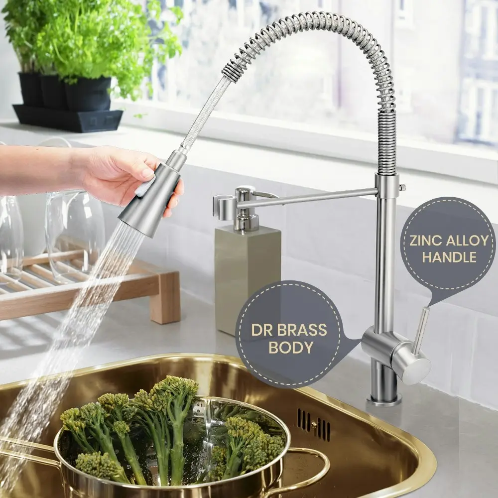 Simplus Kitchen Mixer Tap Pull Out Sink Faucet Basin Brass Swivel WELS Brushed