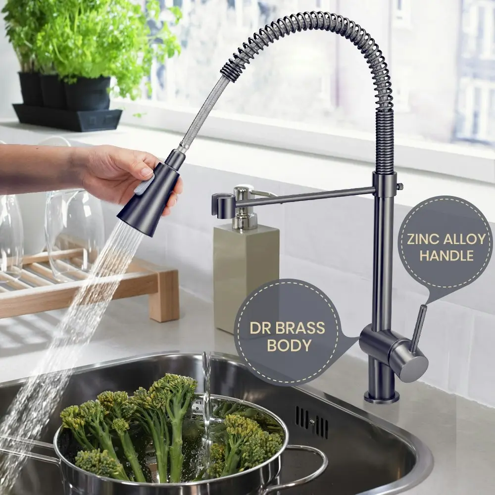 Simplus Kitchen Mixer Tap Pull Out Sink Faucet Basin Brass Swivel Taps WELS Grey