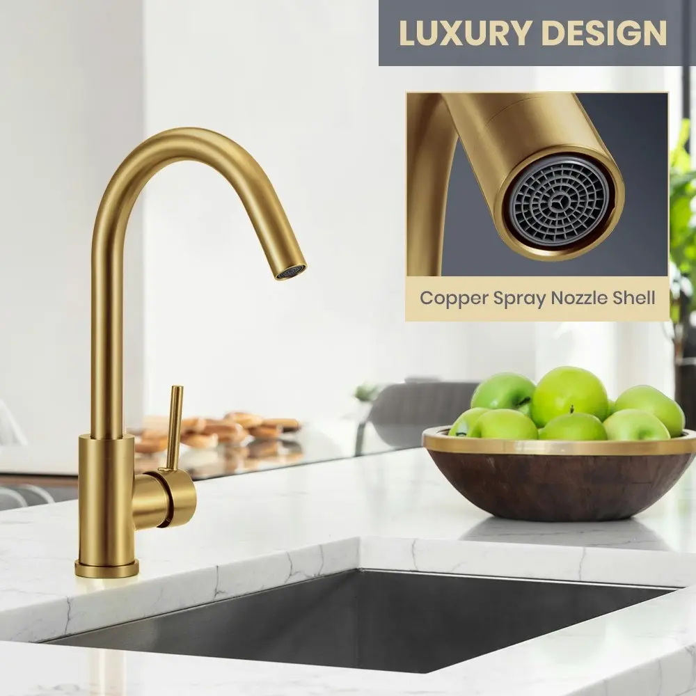 Simplus Kitchen Mixer Tap Swivel Laundry Sink Faucet Solid Brass Brushed Gold