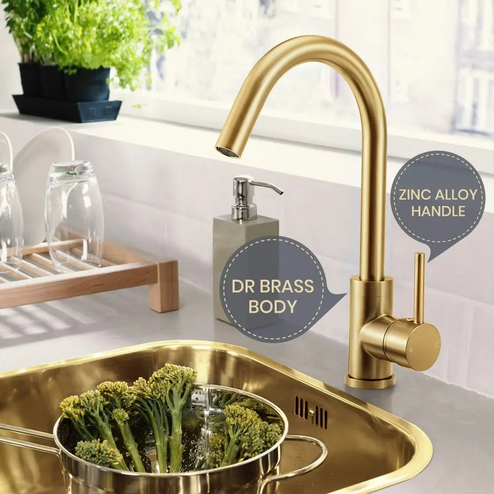 Simplus Kitchen Mixer Tap Swivel Laundry Sink Faucet Solid Brass Brushed Gold