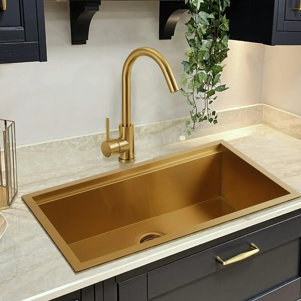 Simplus Kitchen Mixer Tap Swivel Laundry Sink Faucet Solid Brass Brushed Gold