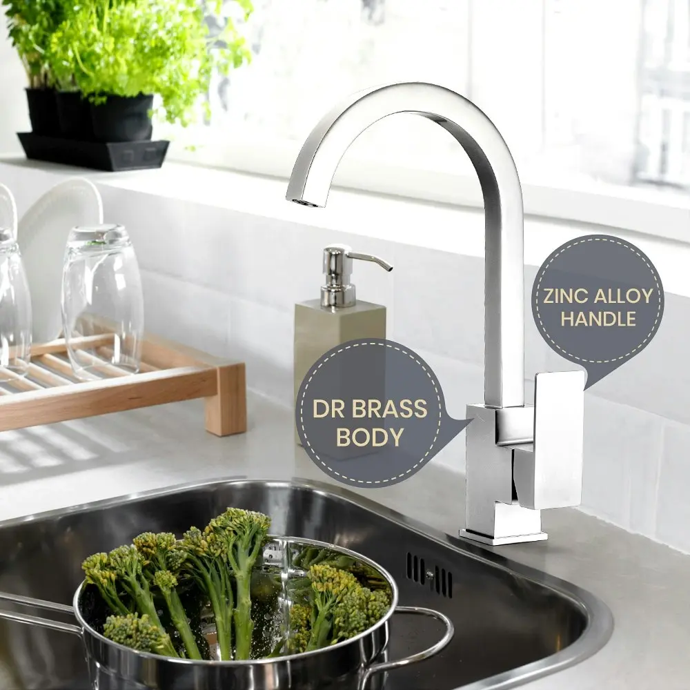 Simplus Brass Kitchen Mixer Tap Sink Faucet Taps Laundry Swivel Brushed Silver