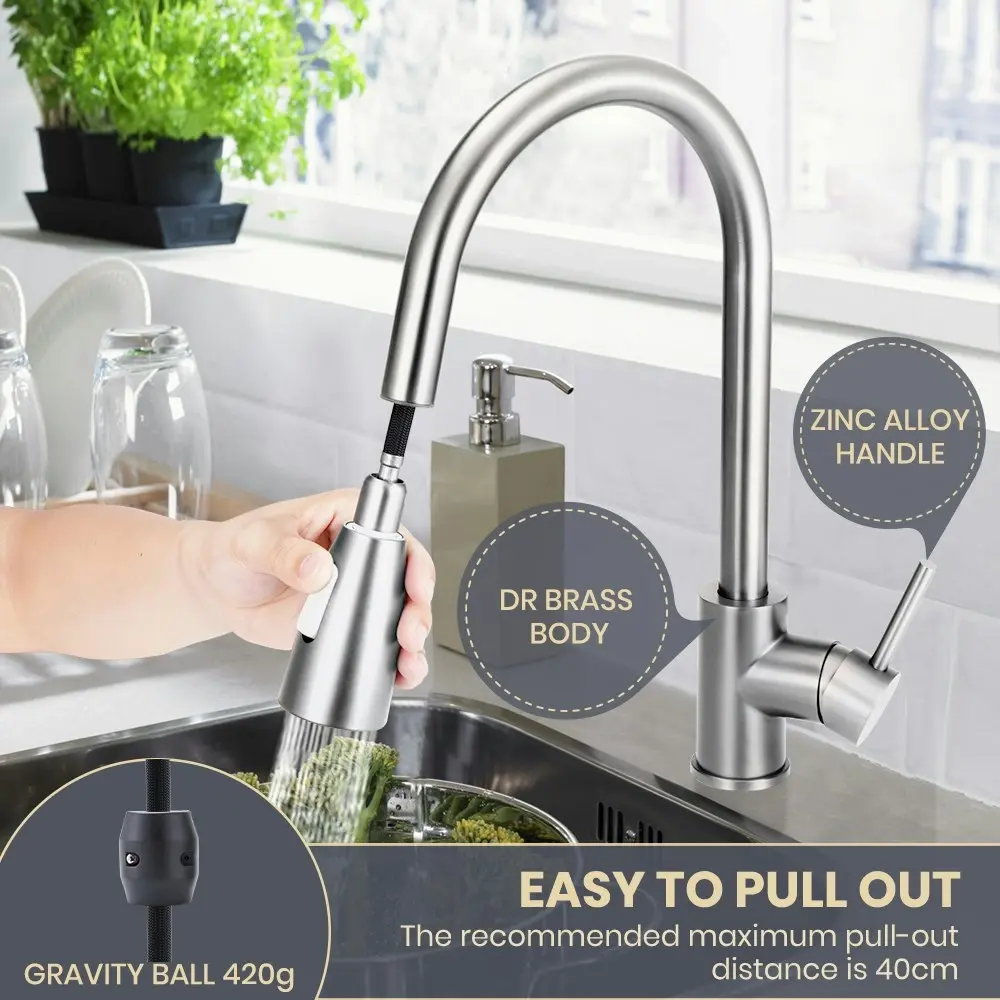 Simplus Brass Pull Out Swivel Spout Kitchen Sink Laundry Mixer Tap Basin Faucet