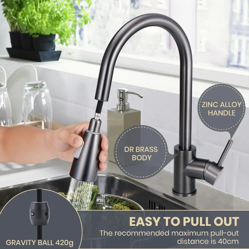 Simplus Brass Pull Out Mixer Tap Swivel Spout Kitchen Sink Laundry Basin Faucet