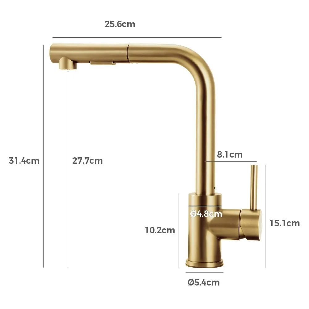 Simplus Kitchen Tap Pull Out Mixer Taps Sink Basin Faucet Swivel Brushed Gold